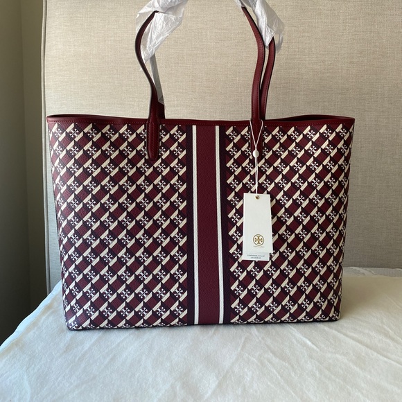 Tory Burch Red Geo Logo Tote Bag – Burgundy – New with Tags - Picture 4 of 10